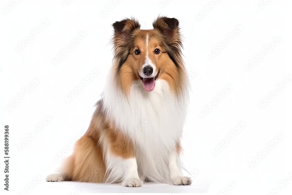 Shetland Sheepdog dog isolated on white background. Generative AI