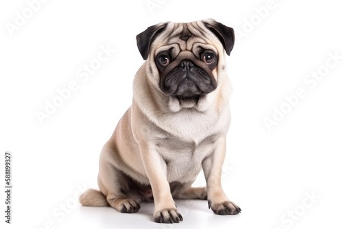 Pug dog isolated on white background. Generative AI