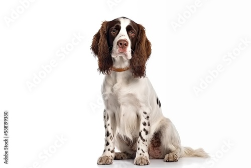 English Springer Spaniel dog isolated on white background. Generative AI