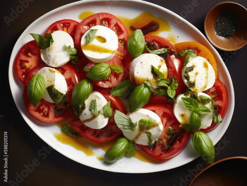 Tomatoes and mozzarella cheese caprese salad, created with Generative AI technology