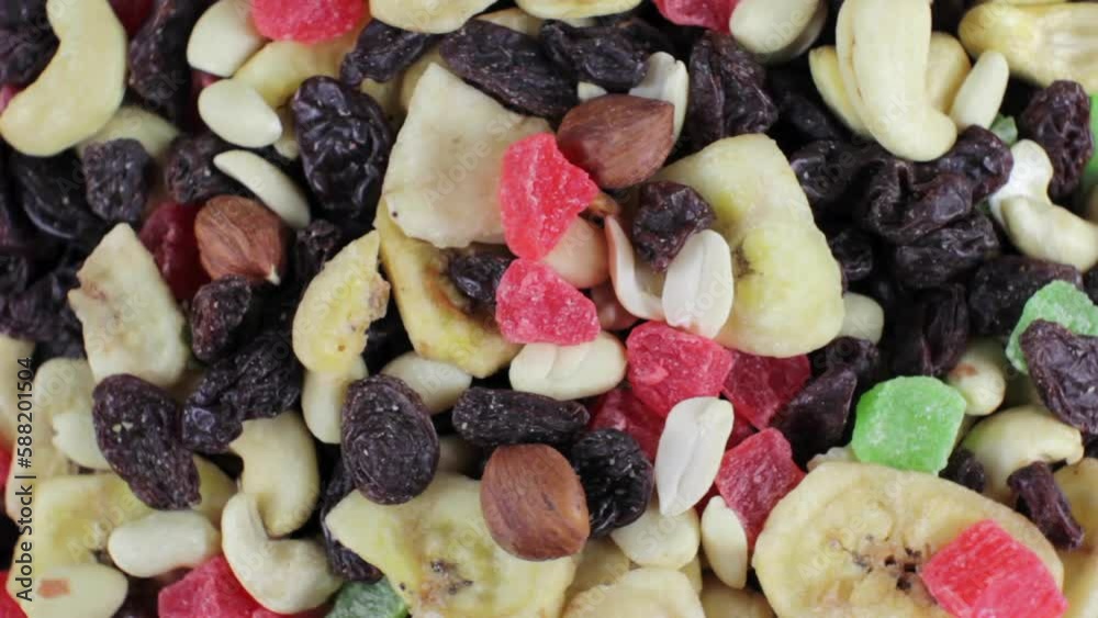 Dried fruits rotating close up Dried fruits rotating close up