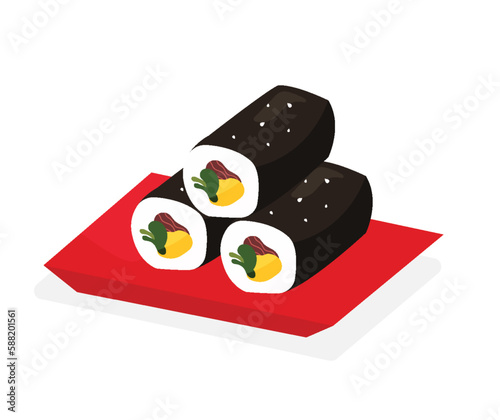 Korean street foods kimbap illustration	
