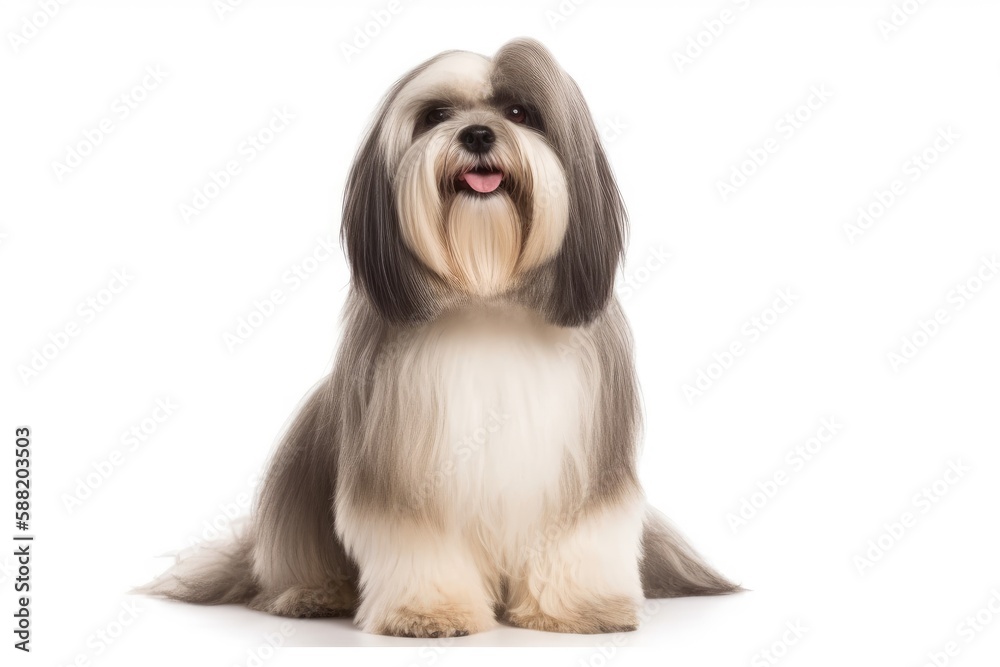 Lhasa Apso dog isolated on white background. Generative AI