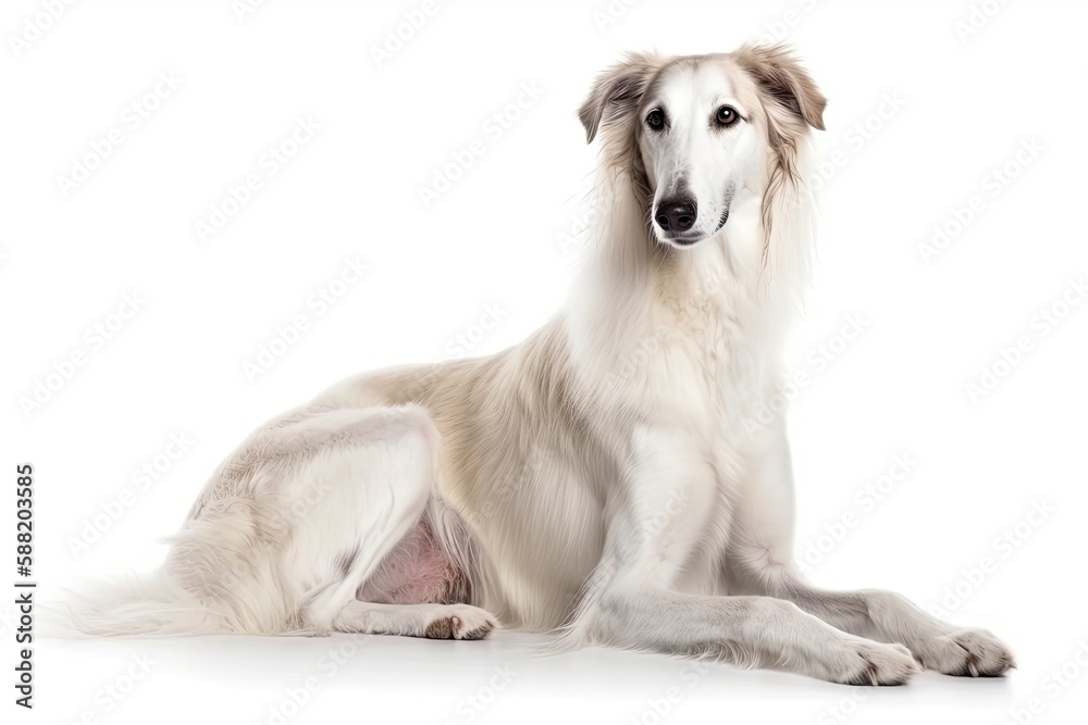 Borzoi dog isolated on white background. Generative AI