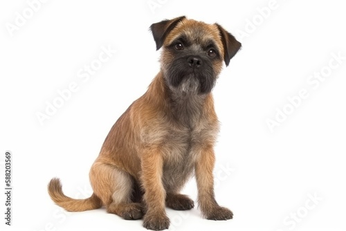 Border Terrier dog isolated on white background. Generative AI