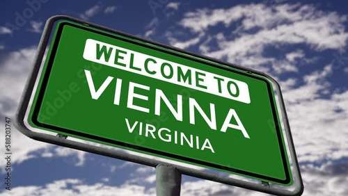 Welcome to Vienna, Virginia. US City Road Sign Close Up, Realistic 3D Animation photo