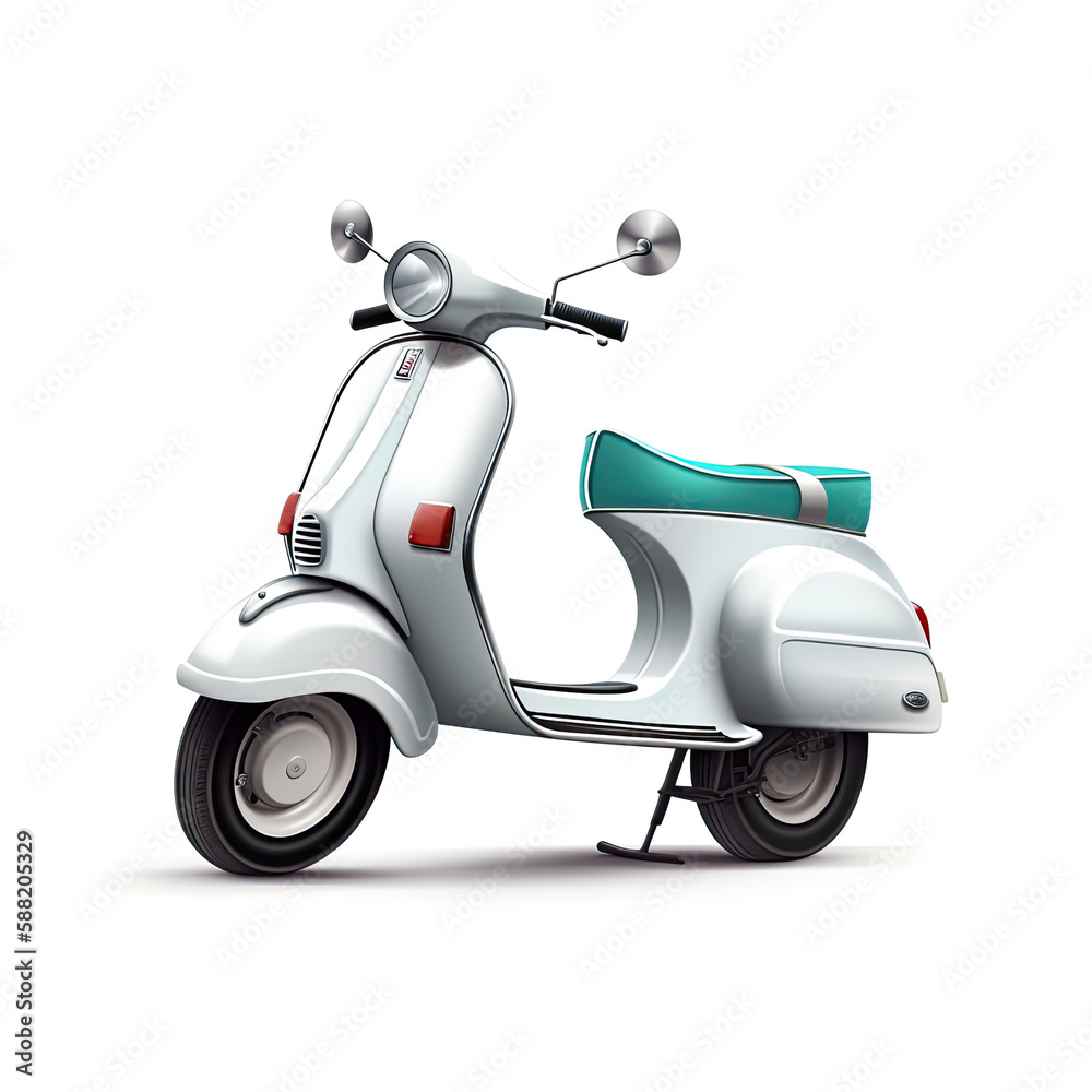 Modern classic scooter on a white background. Generative AI illustration for your design