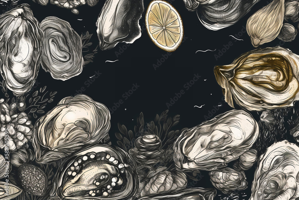 Design template for shellfish and seasonings. Banner for ocean ...