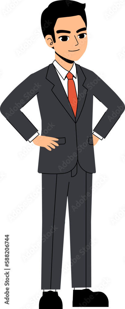 Seth Business Man Wearing Suit And Tie Akimbo Standing Character Design Isolated