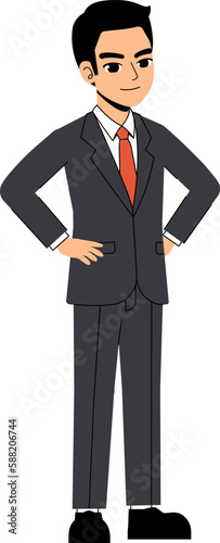 Seth Business Man Wearing Suit And Tie Akimbo Standing Character Design Isolated