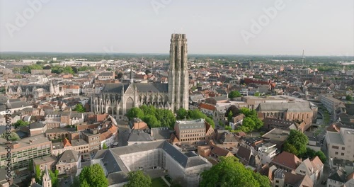 Going upwards, towards the St. Rumbold's Cathedral in Mechelen, Belgium photo
