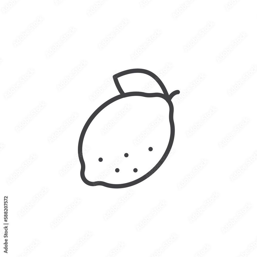 Obraz premium Lemon with leaf line icon