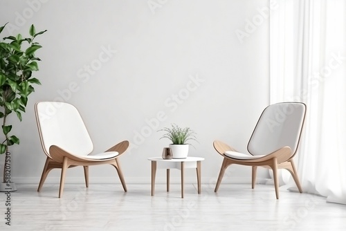 Home mockup  white room with natural wooden furniture  Scandi boho style interior backgroundGenerative AI 