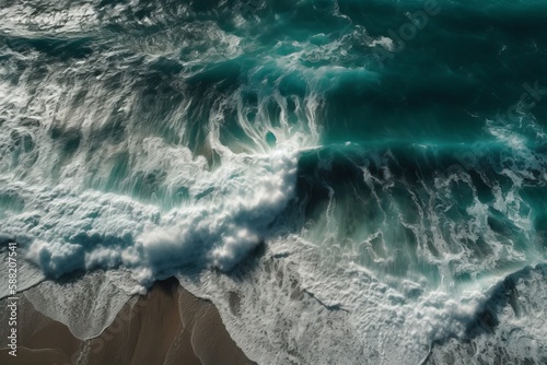 Illustration of the majestic ocean waves from a bird's-eye view created with Generative AI technology