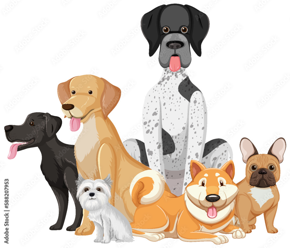 Set of dog dog breeds cartoon