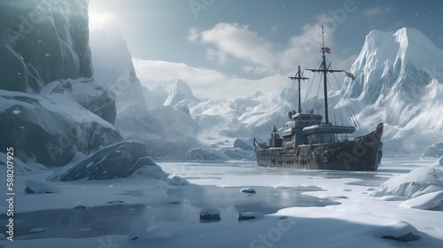 arctic, exploration ship frozen in winter3