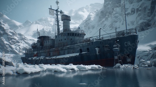 arctic, exploration ship frozen in winter2