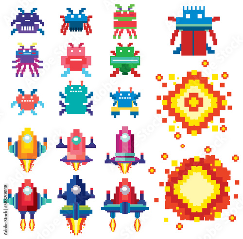 Set of pixel game monster characters © blueringmedia