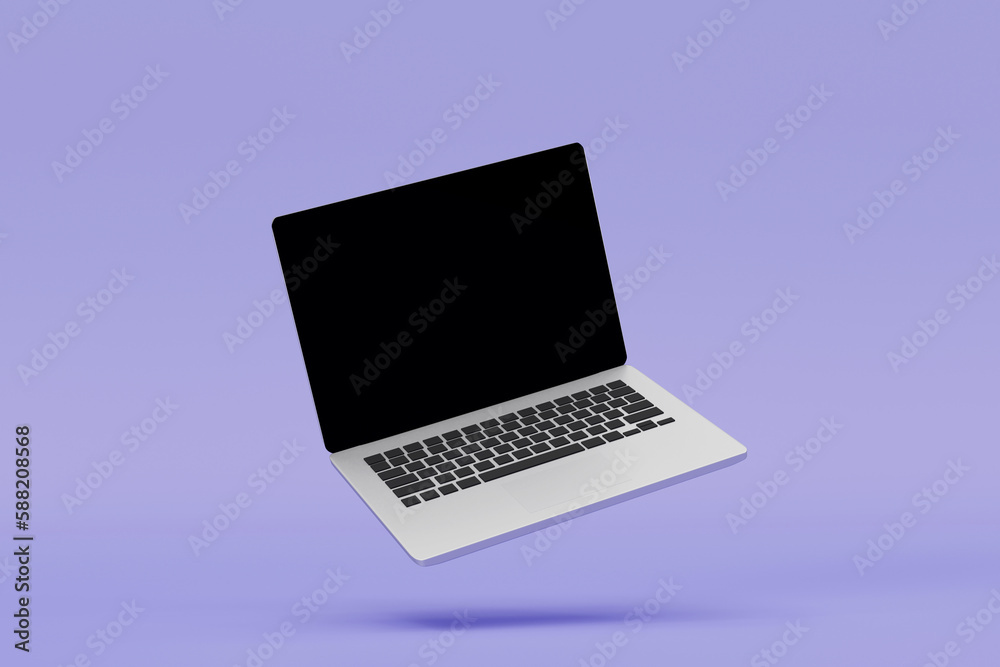 3D Rendering : Illustration of laptop notebook mock up with color background. float or levitate laptop. technology gadget for hipster background concept. high resolution 3D Rendering : Illustration of laptop notebook mock up with color background. float or levitate laptop. technology gadget for hipster background concept. high resolution