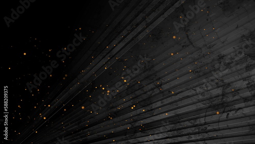 Black grunge texture striped background with golden particles