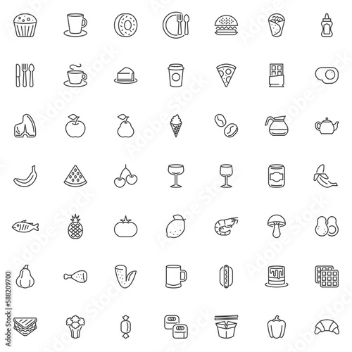 Food and drink line icons set