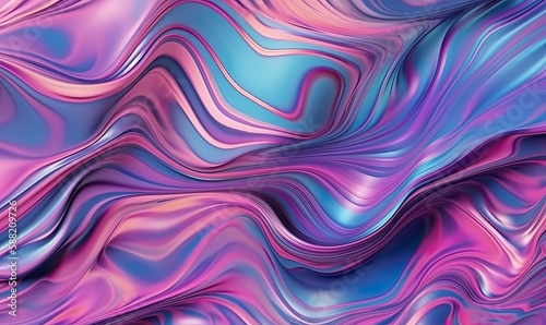 Holographic background texture design of neon iridescent wrinkled blue foil surface. 80s or 90s neon colors in wrinkled gradient foil pastel background  Generative AI