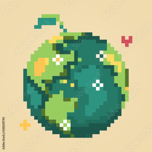 Pixel art Earth day planet