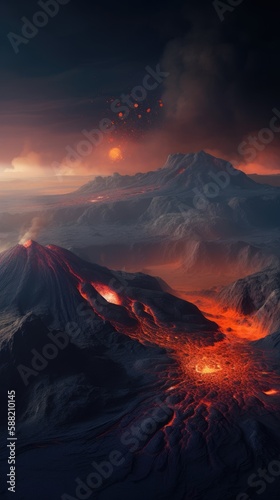 Raging Rivers of Magma, Volcano Eruptions. Gen AI