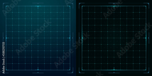 HUD grid tech interface, futuristic data screen dashboard, vector background. HUD digital technology line grid with dot nodes, virtual techno display with grid pattern or wireframe hologram