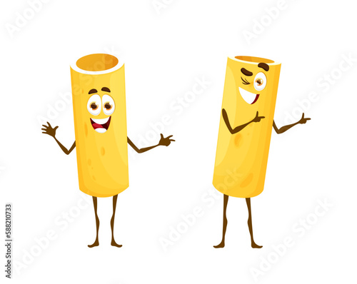 Cartoon cannelloni pasta characters. Happy funny noodle personages with charming joyful face emotions. Isolated vector comic macaroni Italian cuisine meal. Italy dish cheerfully posing and gesturing