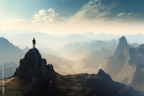 man overlooking epic landscape, generated AI, generated, AI