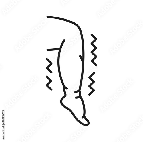 Swollen legs, edema line icon. Vector swelling leg health problem, fat and discomfort in foot, lymphedema diagnosis, body care