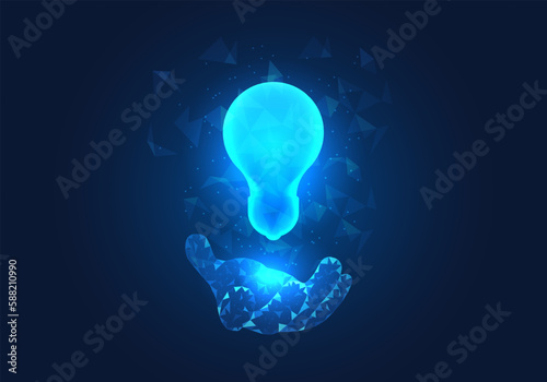 Businessman hands stand out with light bulbs. Refers to business people coming up with new ideas for the company or ideas for solving problems that arise in the company.