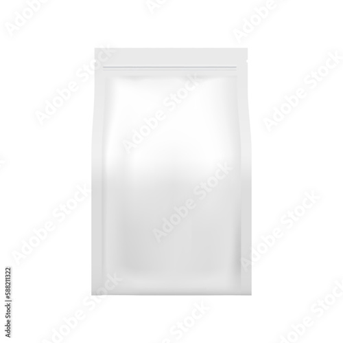 Realistic polymer and paper sachet pack, 3d vector mockup of blank branding product packaging for ads and presentation. Isolated blank pillow bag mock u for food snack. White pouch template