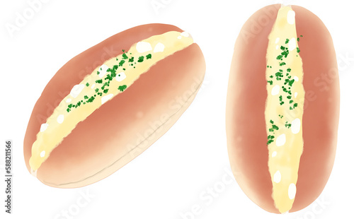 イラスト素材・たまごコッペパン2種セット 玉子サラダこっぺぱん 白背景 色違い・差分あり