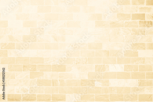 Empty background of wide cream brick wall texture. Beige old brown brick wall concrete or stone textured, wallpaper limestone abstract. 