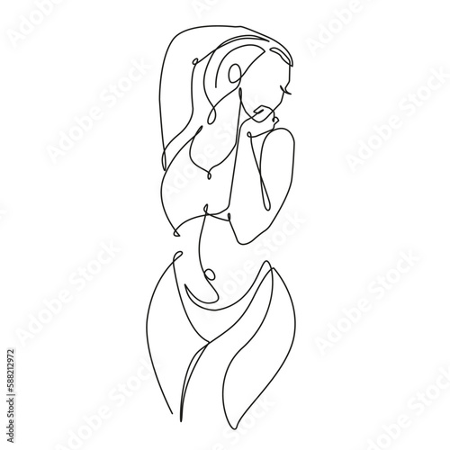Modern Trendy Line Art Drawing of Woman Body. Female Figure Line Art Vector Illustration for Wall Decor, Spa, T-shirt, Print, Poster. Female Body Creative Drawing in Modern Linear Style