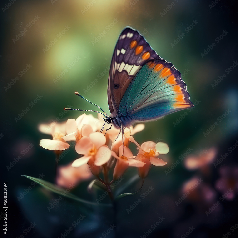 Beautiful Butterfly on Pink Spring Flowers, AI Beautiful Butterfly on Pink Spring Flowers, AI