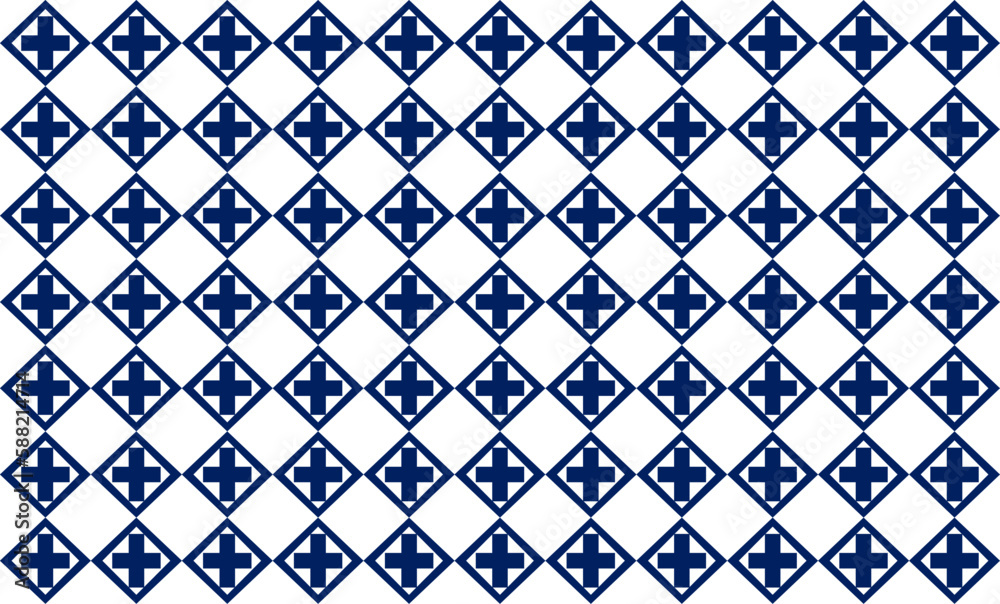 set of patterns in style, dark blue diamond with cross at the center repeat seamless pattern, replete image design for fabric print 