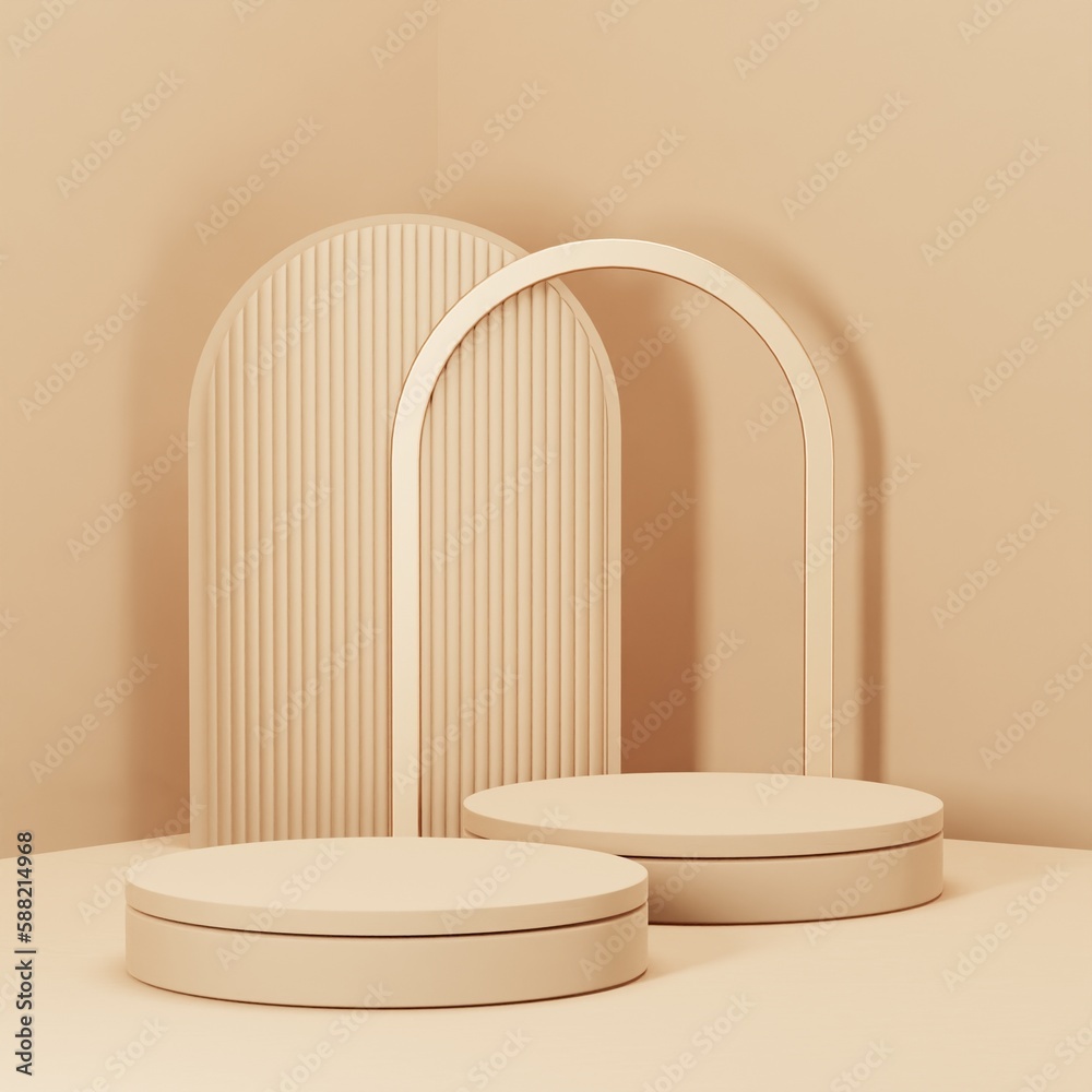 Gold geometric pedestal podium with Minimal circle backdrop an pillar . abstract studio room . Minimal scene for cosmetic products. Promotion , Showcase display. 3D rendering Gold geometric pedestal podium with Minimal circle backdrop an pillar . abstract studio room . Minimal scene for cosmetic products. Promotion , Showcase display. 3D rendering