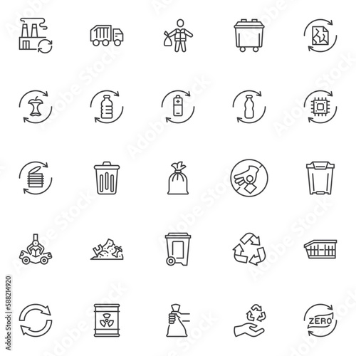 Zero waste line icons set