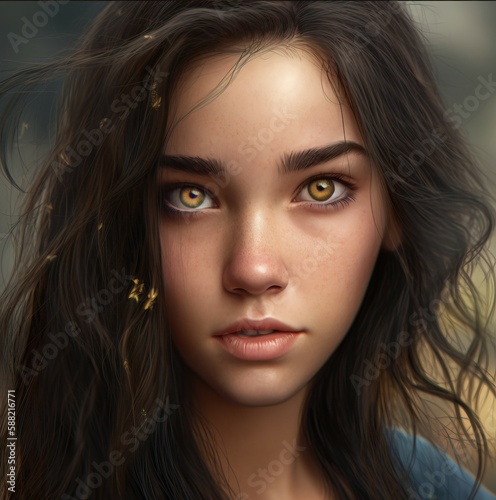 A close-up of the young model's face. AI-generated images