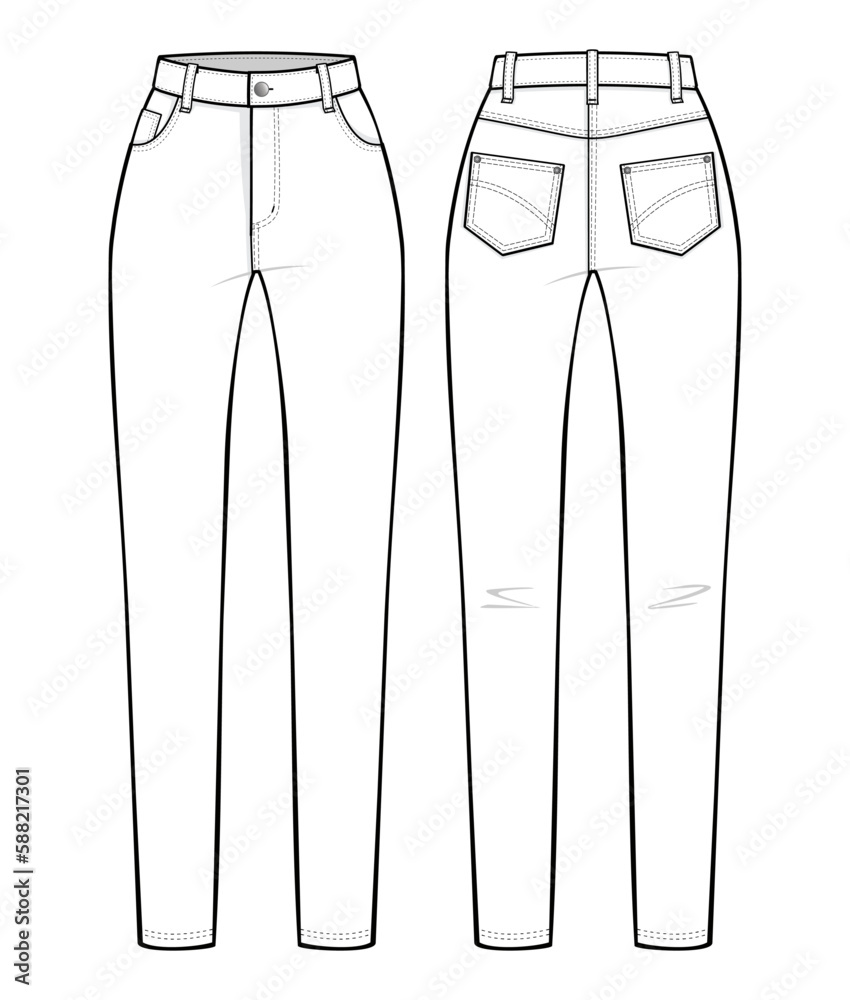 High Rise Slim Fit Straight Leg Jeans fashion flat technical drawing ...
