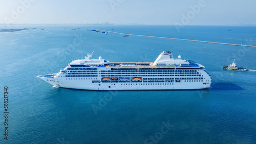 Cruise Ship  Cruise Liners beautiful white cruise ship above luxury cruise in the ocean sea at early in the morning time concept exclusive tourism travel on holiday take a vacation time on summer