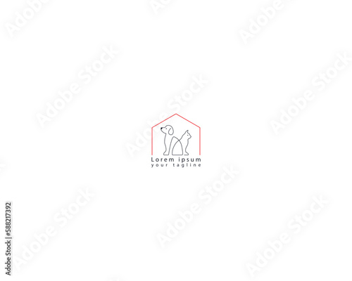 Dog and cat logo design template vector, line of pet logo design suitable for pet shop, store, cafe, business, hotel, veterinary clinic, Domestic animals vector illustration logotype, sign, symbol.
