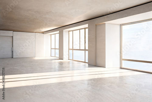 Сompletely empty bright room in 2022 modern fashion minimalism. Ai generated