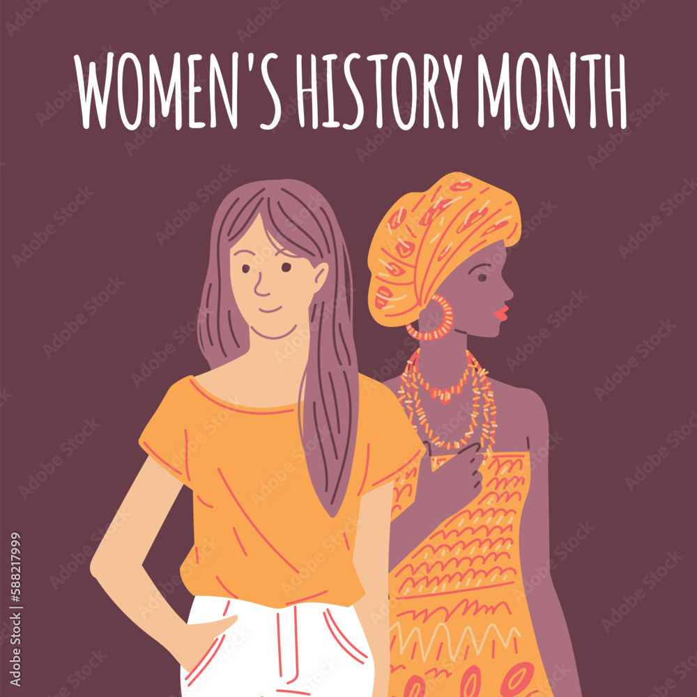 Squared banner about women’s history month flat style Squared banner about women’s history month flat style