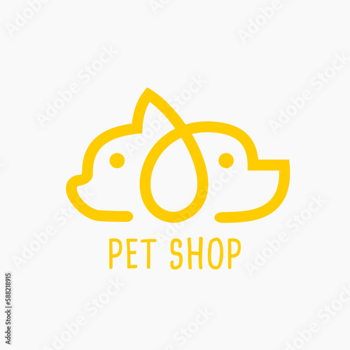 cat and dog pet love logo with line art concept design illustration. pet shop, pet clinic, pet care logo
