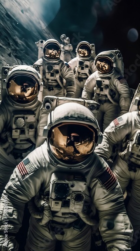 astronauts taking group selfies stock illustration by generative ai