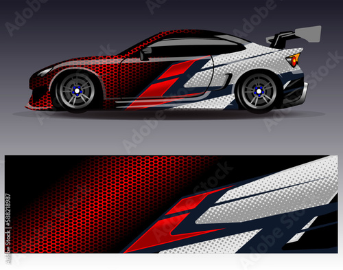 Car wrap design vector. Graphic abstract stripe racing background kit designs for wrap vehicle  race car  rally  adventure and livery